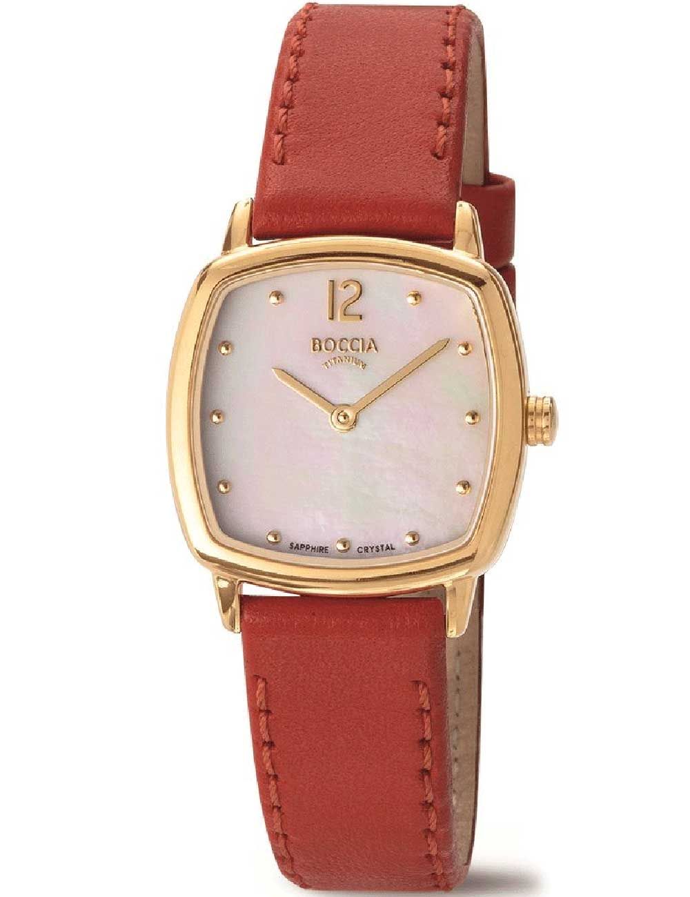 Boccia Trend 3343-03 Damen Armbanduhr • Reintitan Gelgold IP • Perlmutt-Zifferblatt