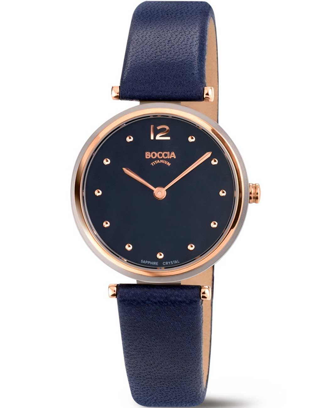 Boccia 3349-02 Damen Armbanduhr • Titan Saphirglas • Blaues Zifferblatt