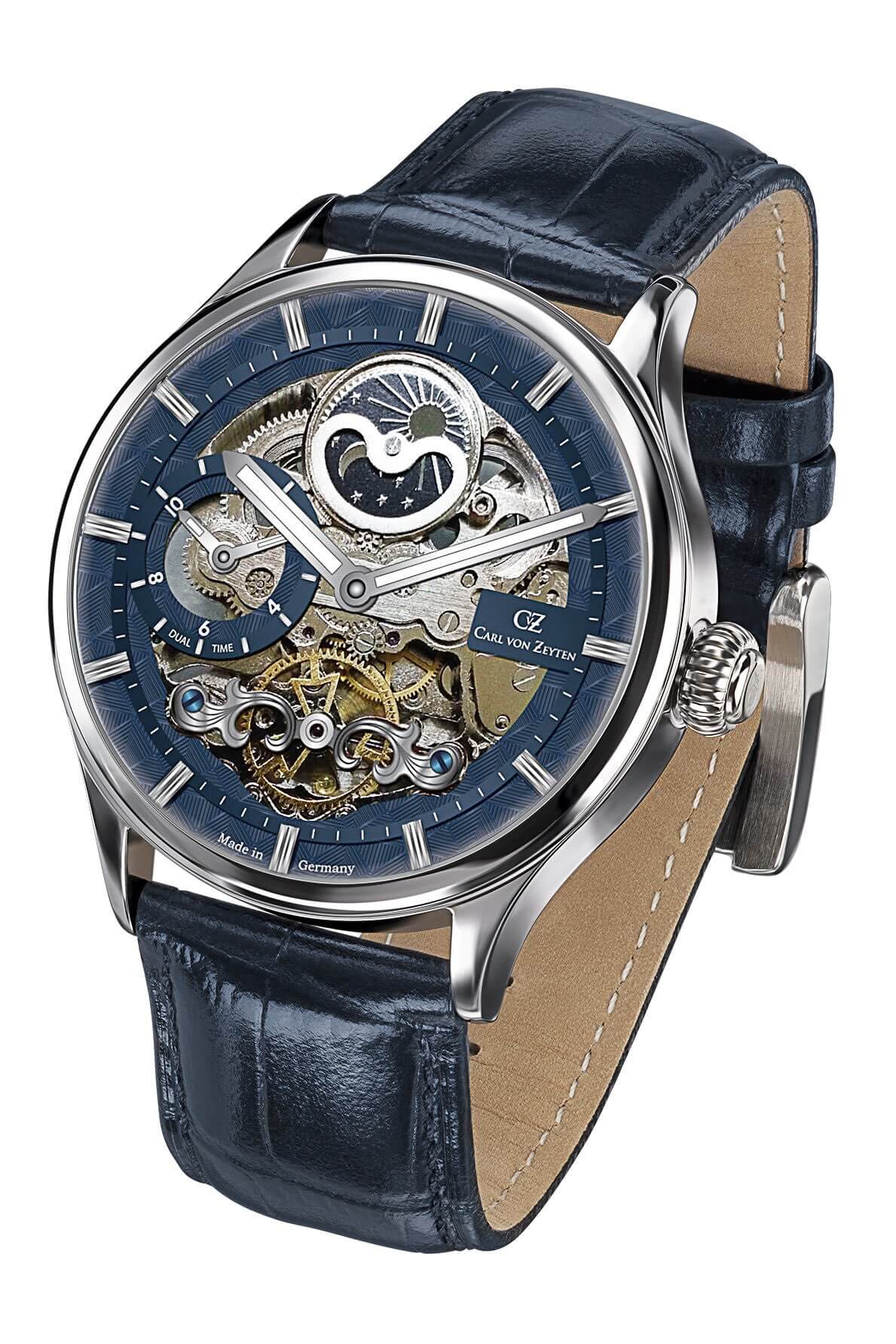 Carl von Zeyten Neustadt CVZ0008BLS Herrenuhr Blau • Automatik Skelettuhrwerk • Saphirglas