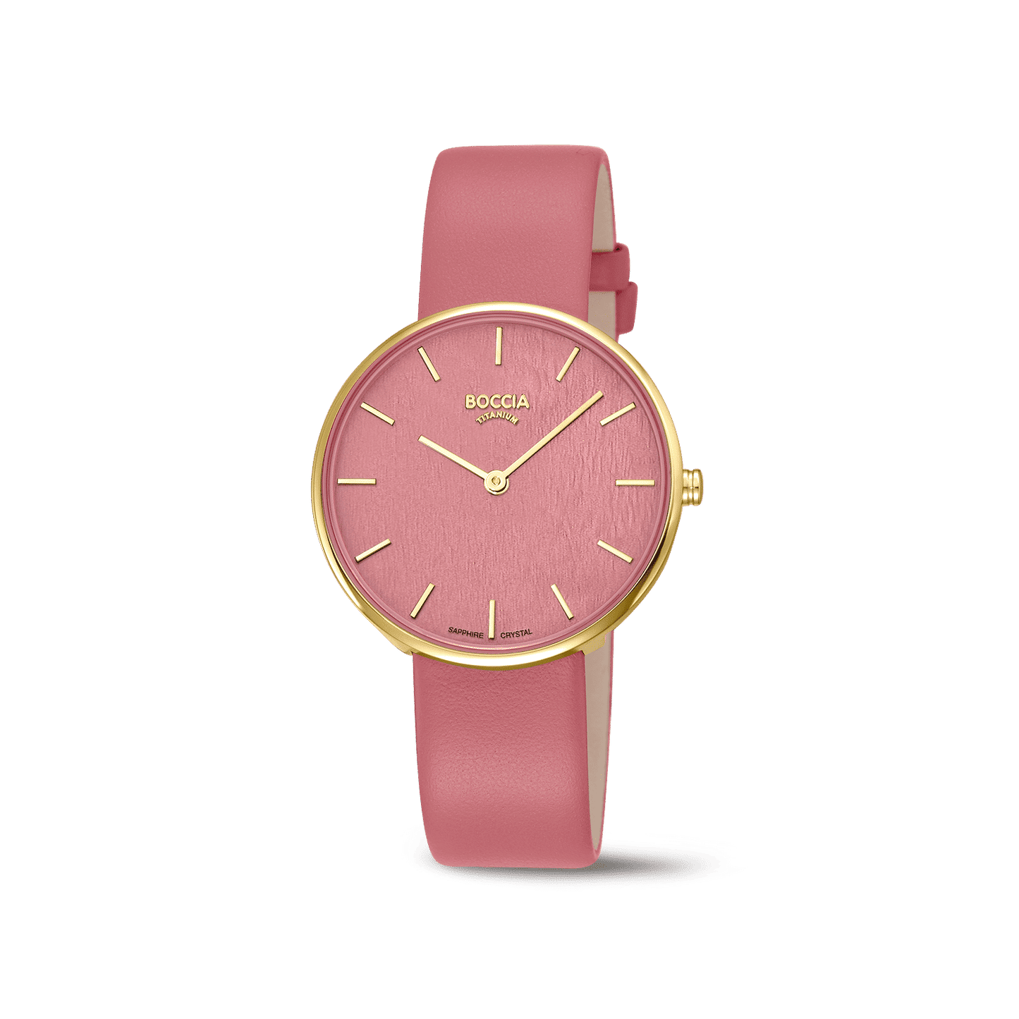 Boccia Trend 3387-03 Damen Armbanduhr Rot/Goldfarben • Saphirglas • Titan-Gehäuse goldplattiert