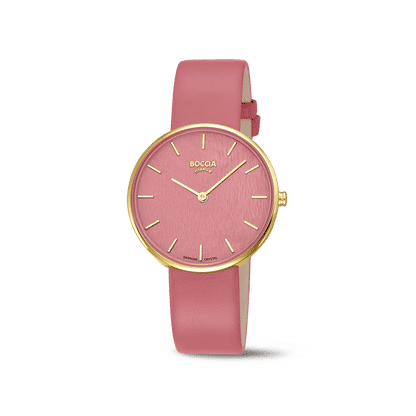 Boccia Trend 3387-03 Damen Armbanduhr Rot/Goldfarben • Saphirglas • Titan-Gehäuse goldplattiert