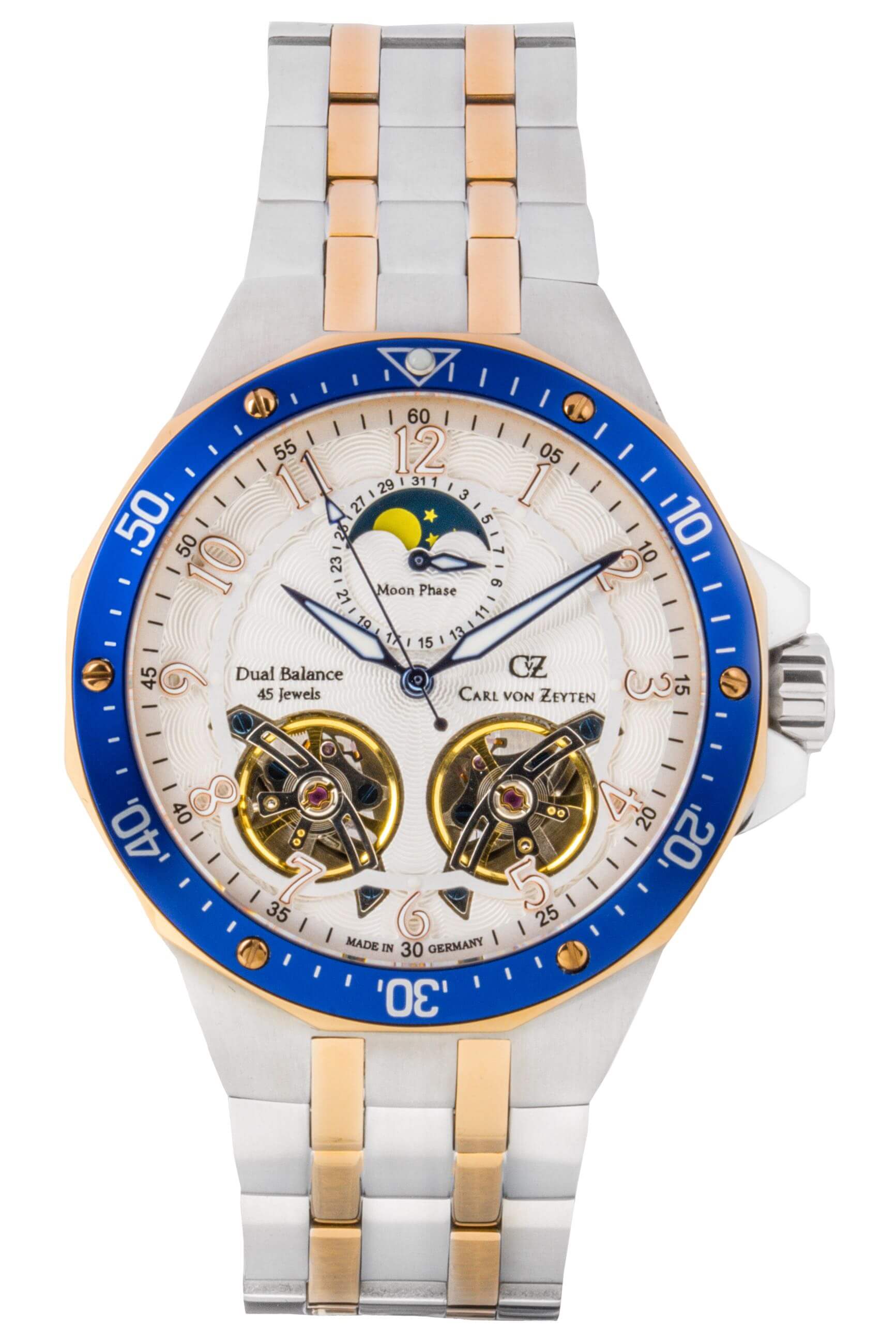 Carl von Zeyten Kirchzarten CVZ0093RWHM Herrenuhr Bicolor Weiß • Mondphase • Saphirglas Automatik