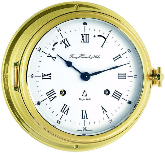 Hermle Wanduhr 18x18x10 cm Messing • Schiffsglocken-Gong • Mechanisches Uhrwerk