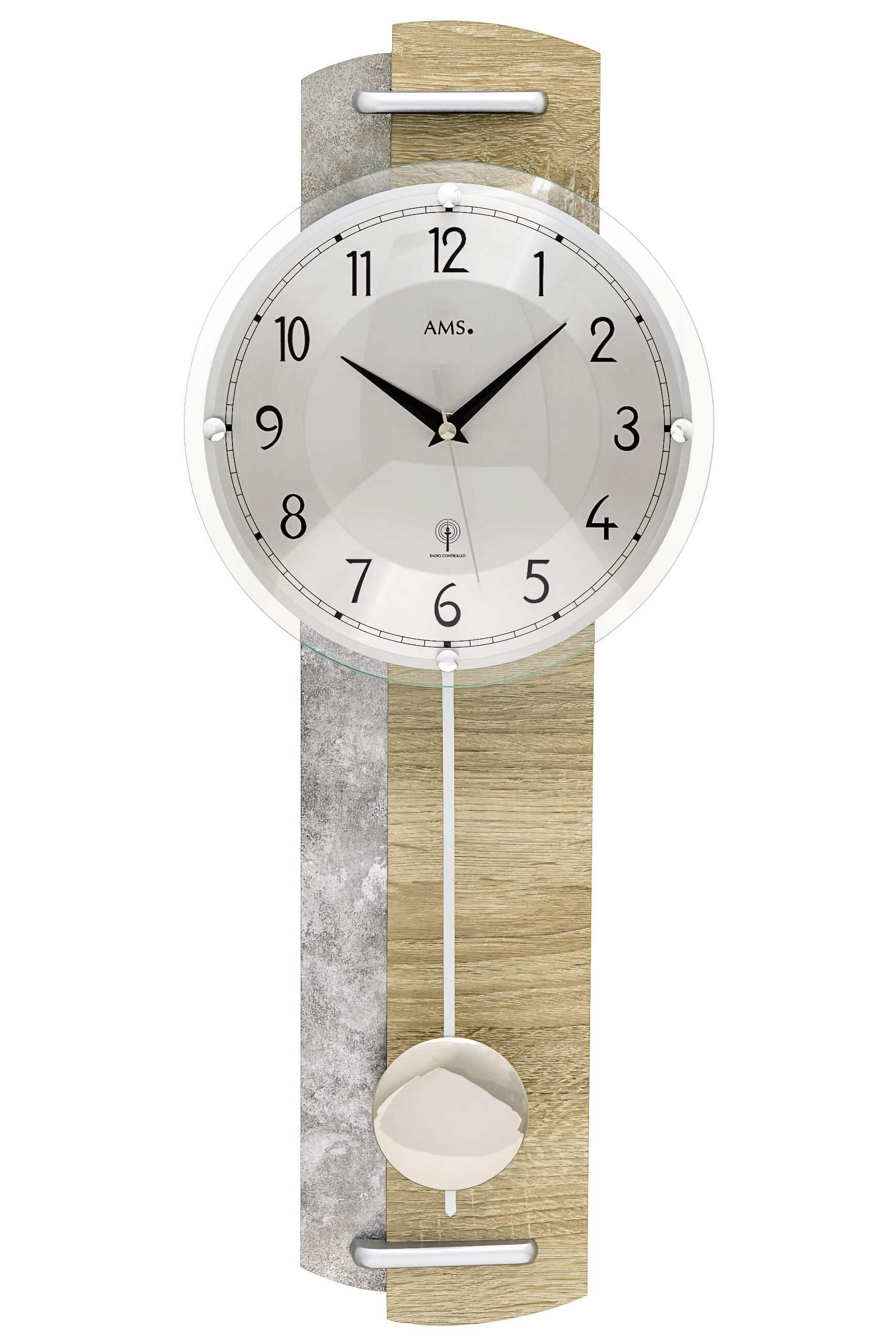 AMS 5333 Funk-Pendelwanduhr Sonoma-Eiche • Funkgesteuert • Pendelwerk