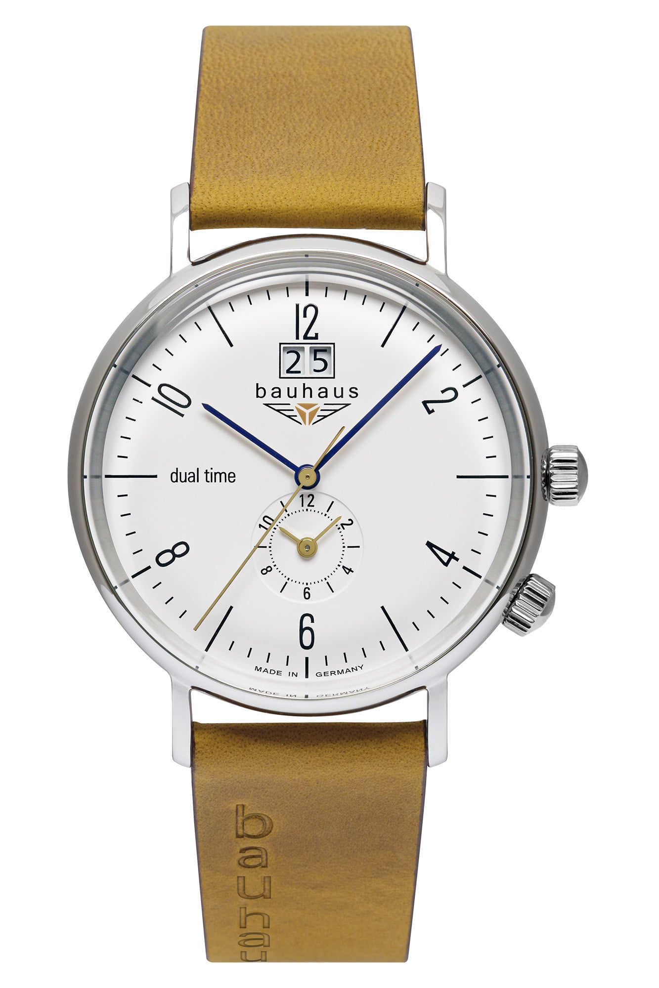 Bauhaus Pure 2144-1 Herrenuhr Cognacfarben • Dual Time Quarzwerk • Schweizer Ronda-Werk