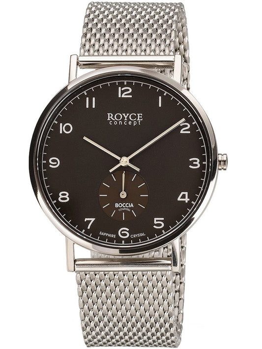 Herrenarmbanduhr: schwarzes Zifferblatt, Metall-Meshband, silberne Zeiger, Saphirglas