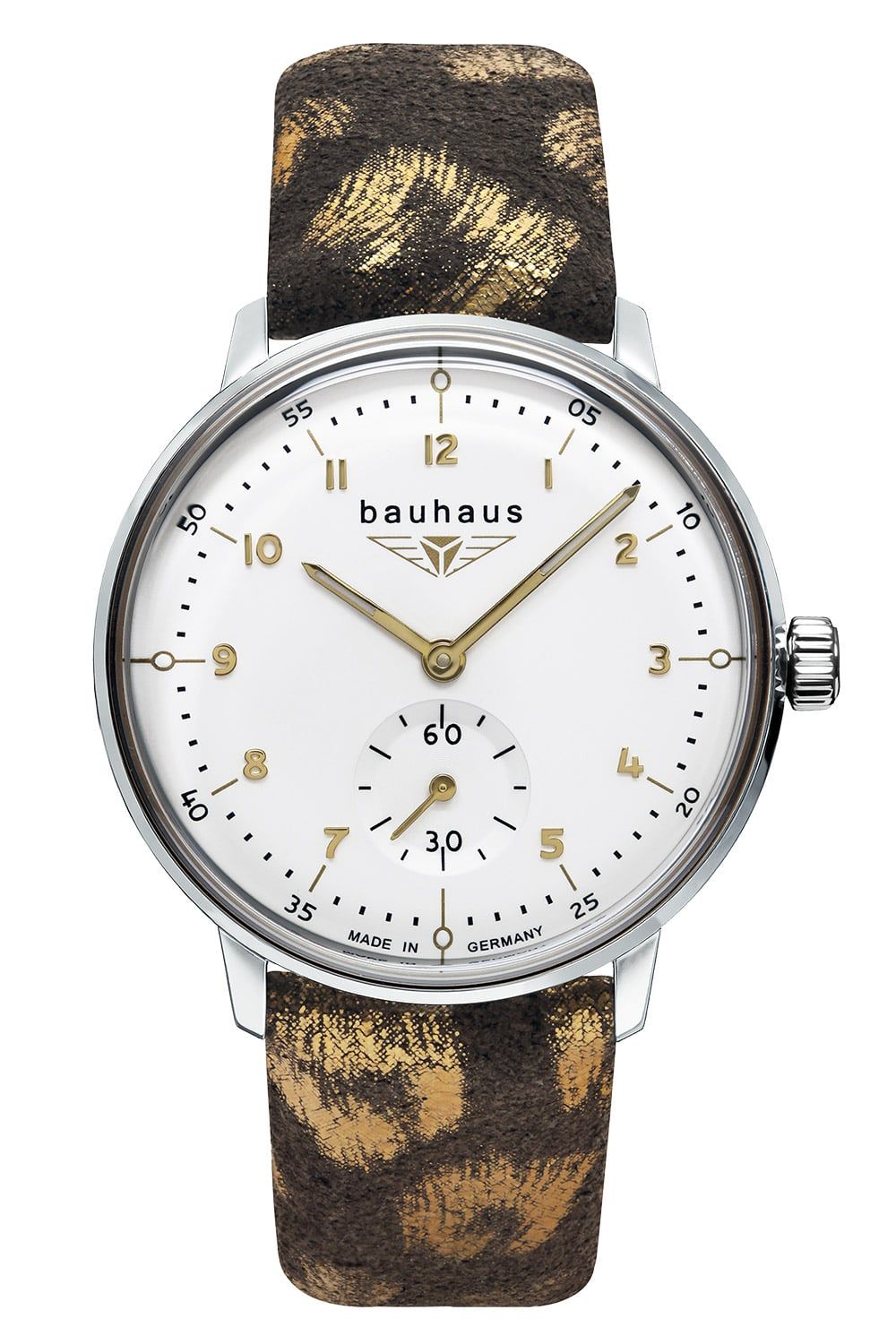 Bauhaus Classic 2037-1 Damen Armbanduhr Grau/Goldfarben • Kleine Sekunde • Made in Germany