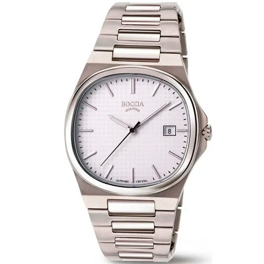 Herrenarmbanduhr Boccia Pabor mit weißem Zifferblatt, Titanarmband und Saphirglas