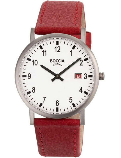 Boccia Titanium 3662-02 Herren Armbanduhr Rot • Rotes Lederarmband • Mineralglas