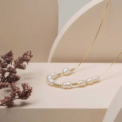 Familytie Halskette (Perle/Gold) Filigrane Halskette mit Perlen Anhänger - Holzkern Modell: Jewelry