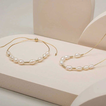 Familytie Halskette (Perle/Gold) Filigrane Halskette mit Perlen Anhänger - Holzkern Modell: Jewelry