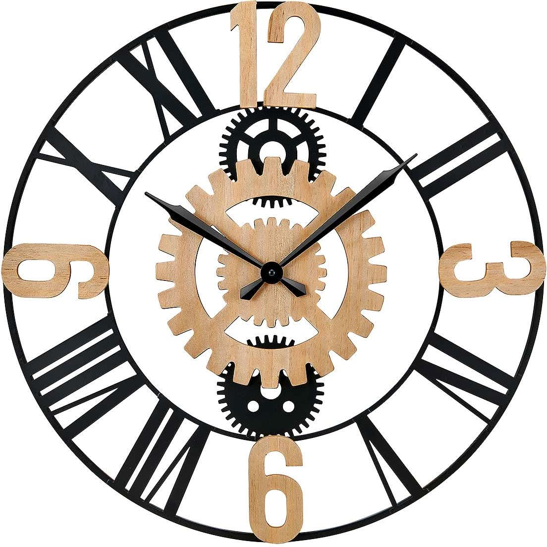 Atlanta Wanduhr 60 cm Ø Metall • Dekoratives Zahnrad-Design • Präzises Quarz-Uhrwerk