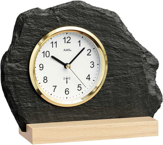 AMS Tischuhr 21 cm Stein • Funkgesteuert • Naturschiefer