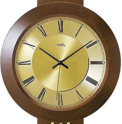 AMS Wanduhr 60x25x10 cm Holz • Präzises Funkuhrwerk • Edles Massivholzdesign