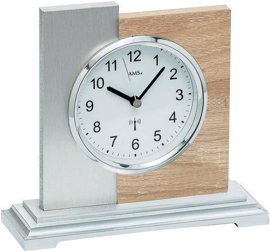 AMS Tischuhr 17x3,81x16 cm Holz • Modernes Funkwerk • Präzise Zeitanzeige