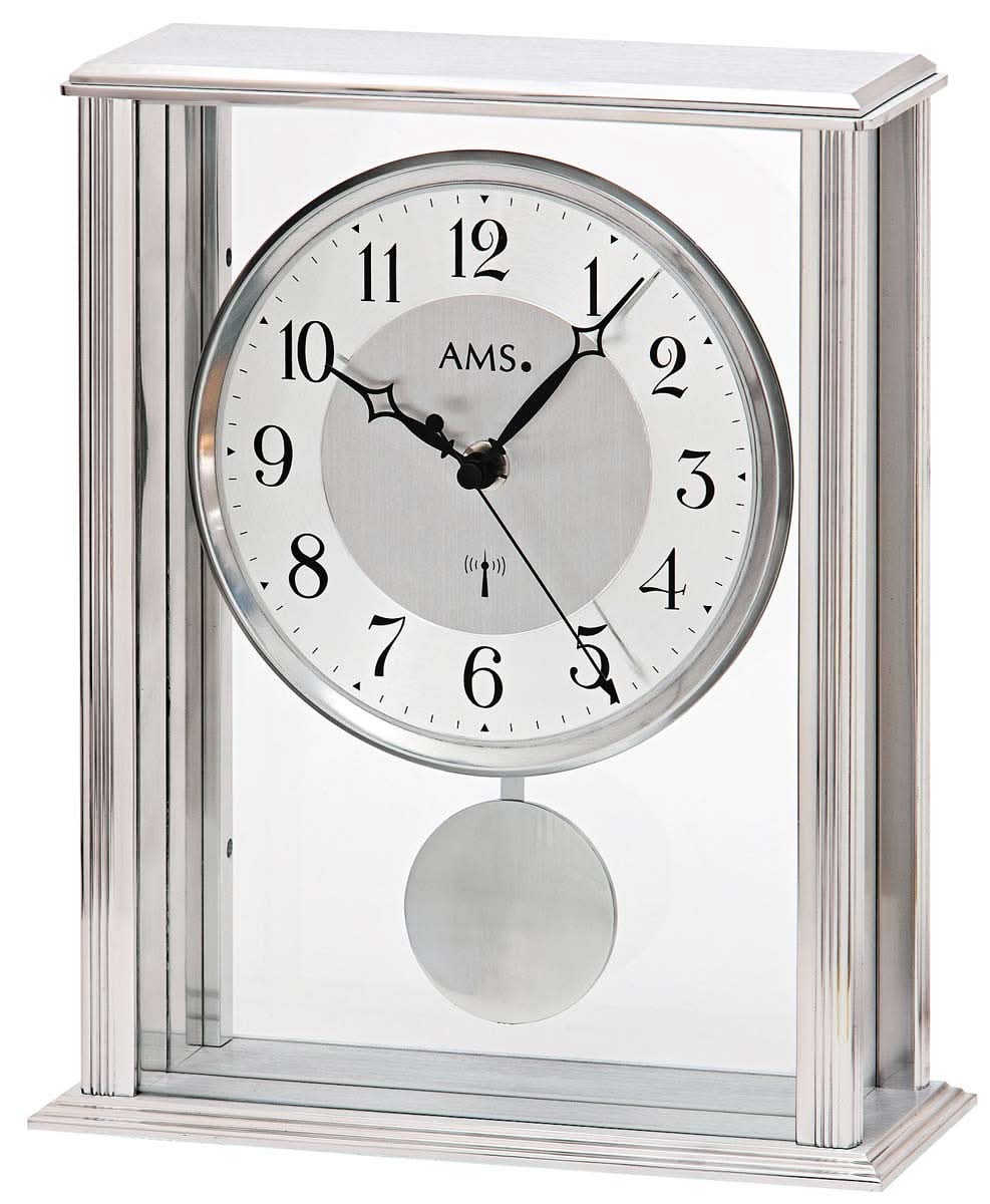 AMS Tischuhr 7x20x25 cm Metall • Funkpendeluhr • Zeitloses Design