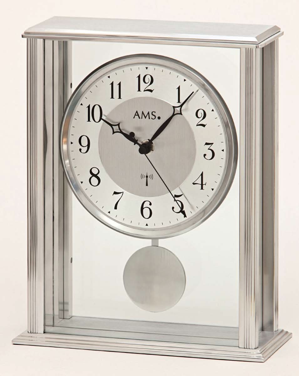 AMS Tischuhr 7x20x25 cm Metall • Funkpendeluhr • Zeitloses Design