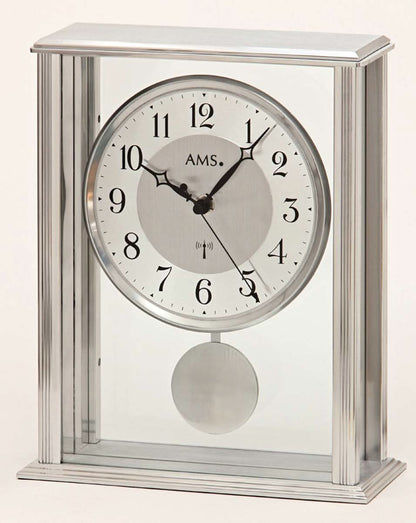 AMS Tischuhr 7x20x25 cm Metall • Funkpendeluhr • Zeitloses Design