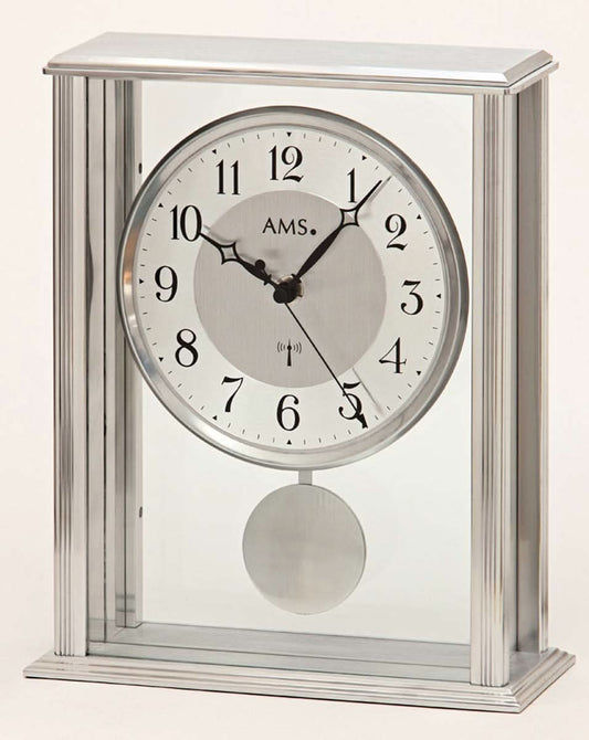AMS Tischuhr 7x20x25 cm Metall • Funkpendeluhr • Zeitloses Design