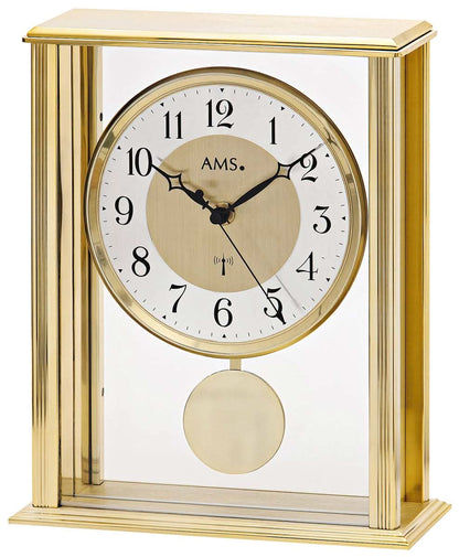 AMS Tischuhr 25x20x7 cm Metall und Glas • Präzises Funkpendelwerk • Zeitloses Design