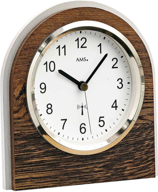AMS Tischuhr 13x13x6 cm Holz • Modernes Design • Funkgesteuert