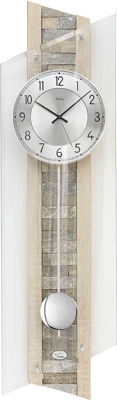 AMS Wall Clock 85x24x10 cm Wood • Radio-Controlled • With Pendulum