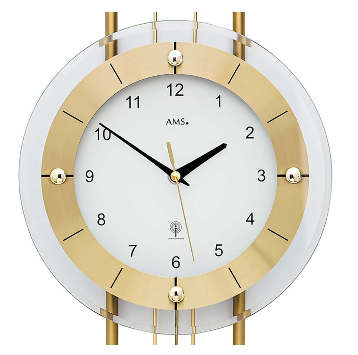 AMS Wall Clock 68x24x7 cm Brass • Radio-Controlled Movement • With Pendulum