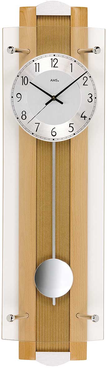 AMS Wall Clock 66x17x10 cm Wood • Radio-Controlled Movement • Pendulum Clock