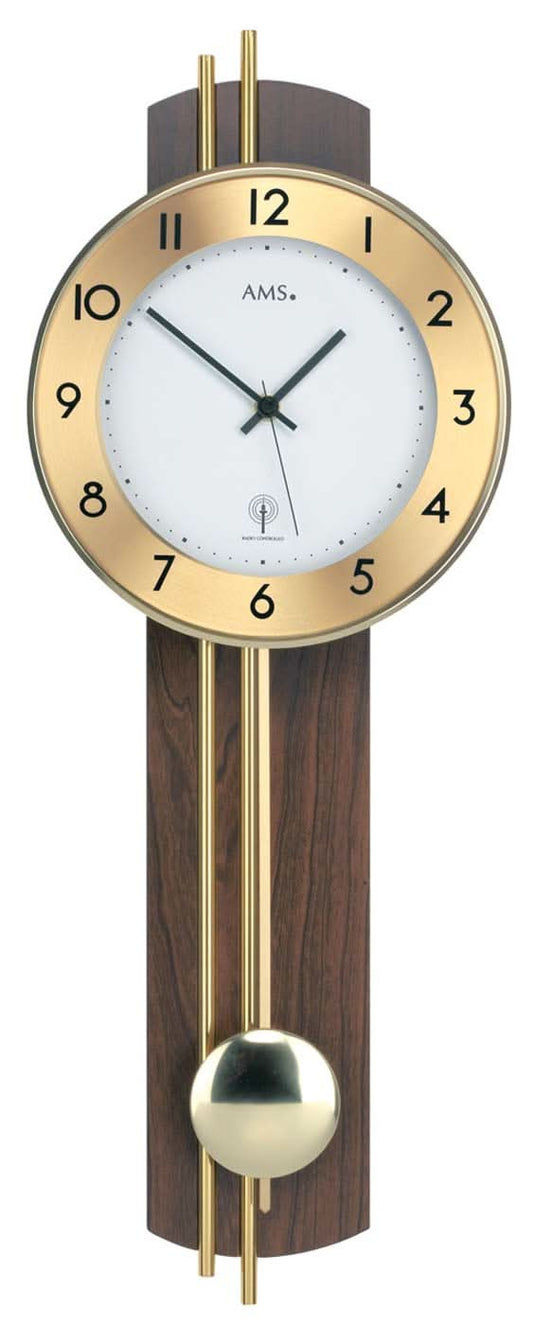 AMS Wall Clock 62x22x8 cm Wood • Radio-Controlled Pendulum Movement • Arabic Numerals
