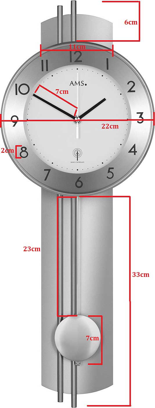 AMS Wanduhr 62x22x8 cm Holz • Funkpendelwerk • Modernes Design