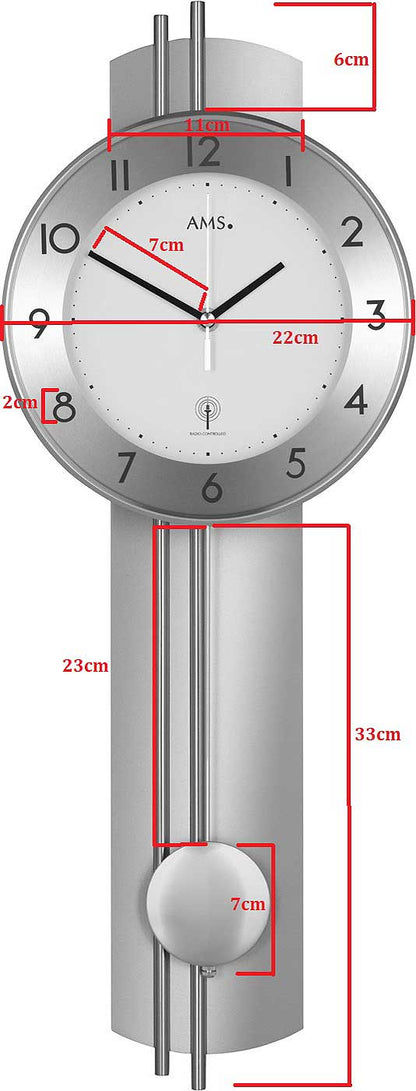 AMS Wanduhr 62x22x8 cm Holz • Funkpendelwerk • Modernes Design