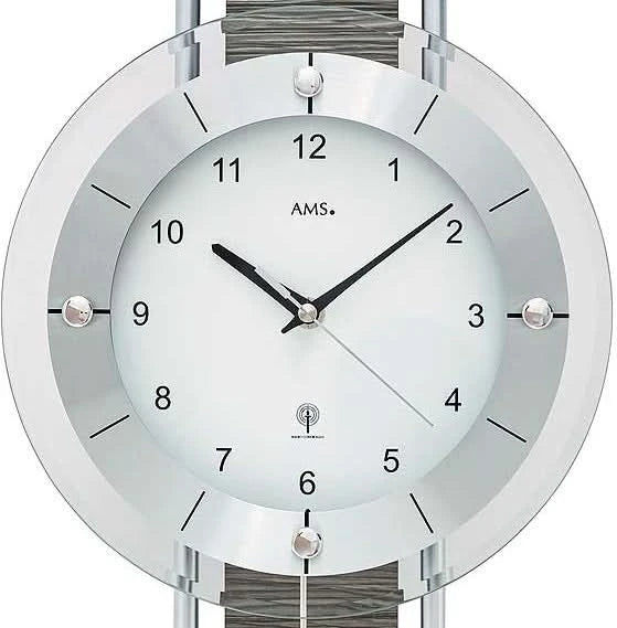 AMS Wanduhr 60x24x6 cm Holz • Präzises Funkpendelwerk • Modernes Design