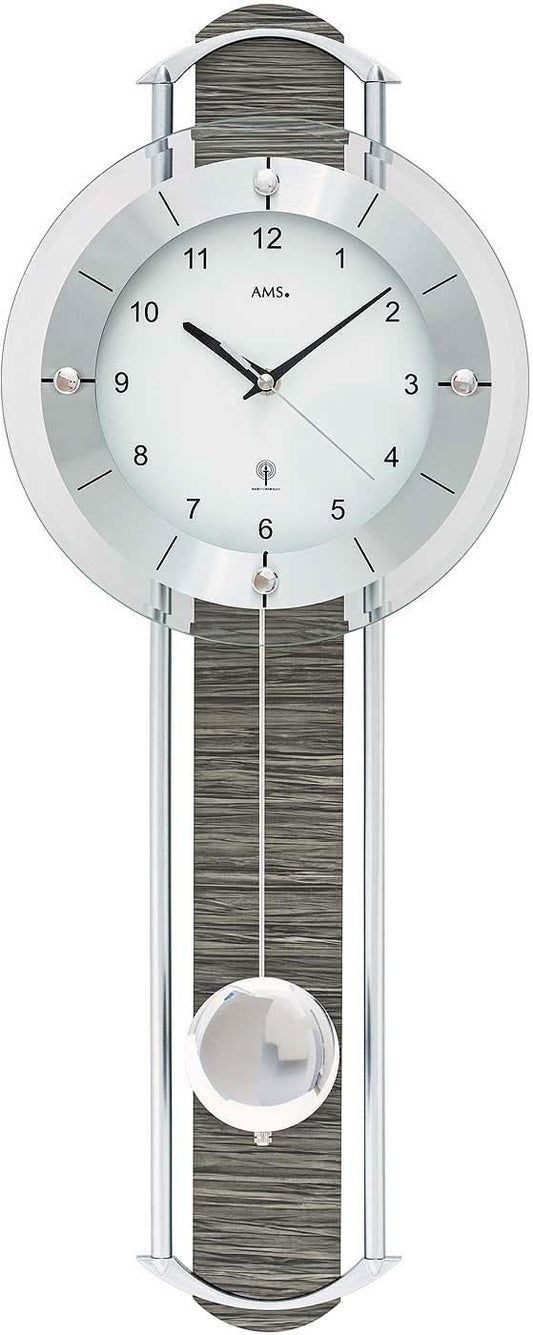AMS Wall Clock 60x24x6 cm Wood • Precise Radio-Controlled Pendulum Movement • Modern Design