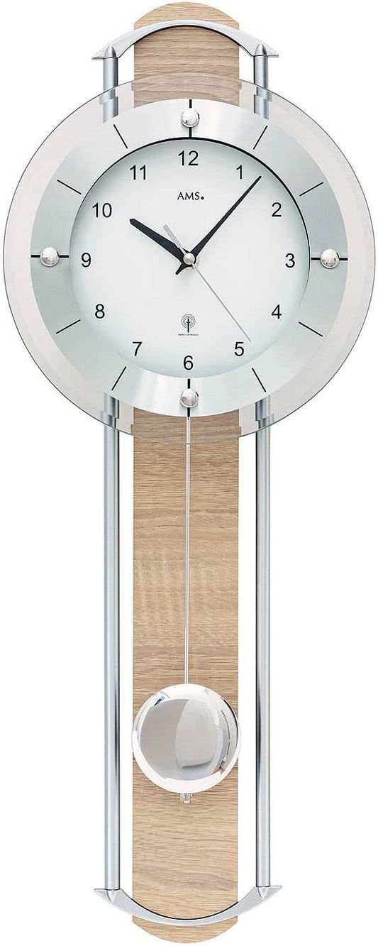 AMS Wall Clock 60x24x6 cm Wood • Radio-Controlled Clock • Pendulum Clock