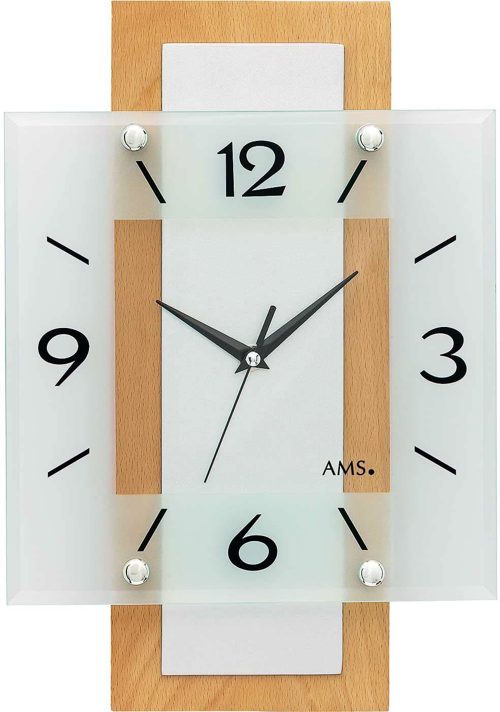 AMS Wanduhr Buche • Funkgenauigkeit • Geräuschloses Uhrwerk