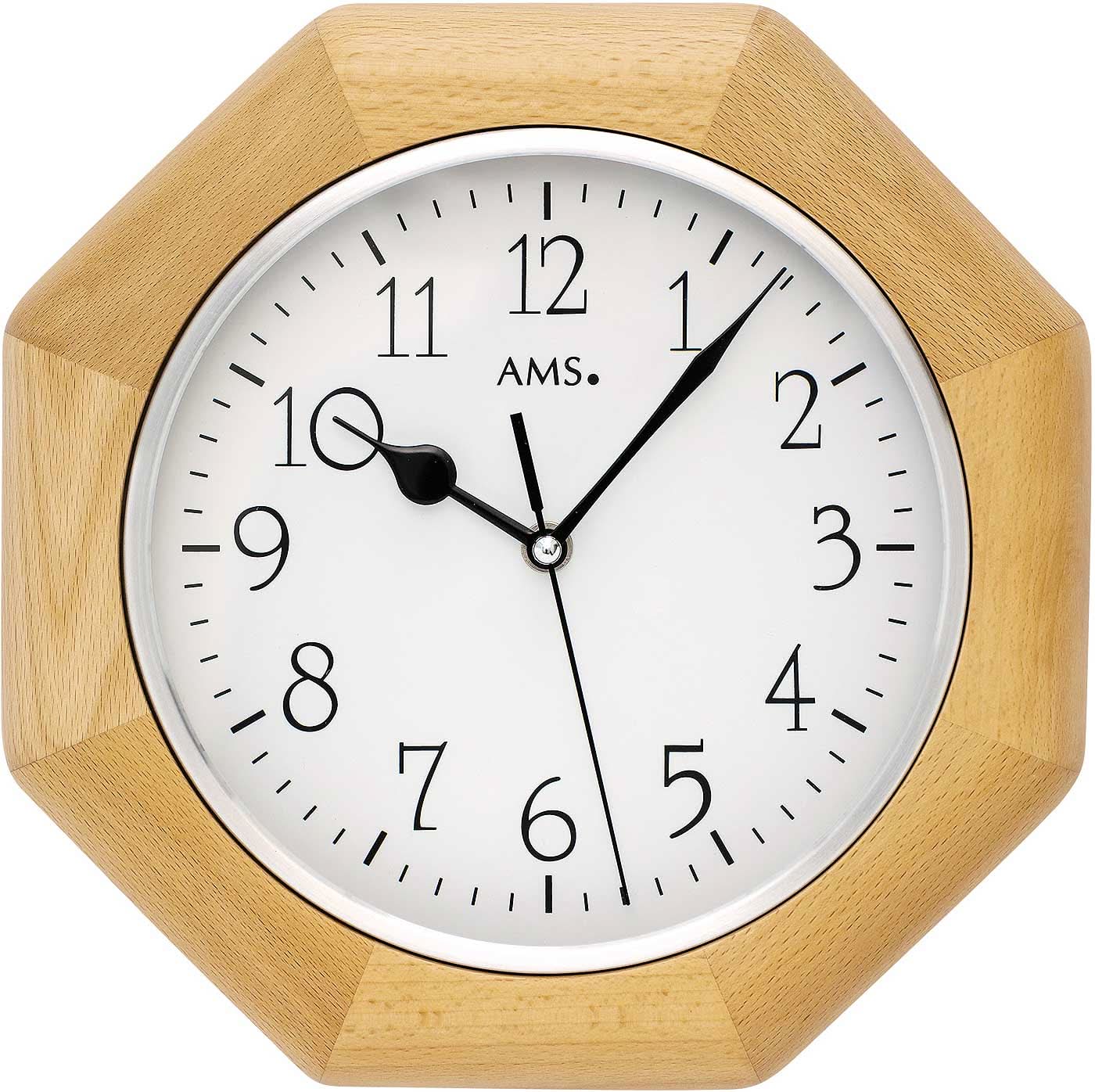 AMS Wanduhr 27x27x5 cm Holz • Funkuhr • Modernes Design