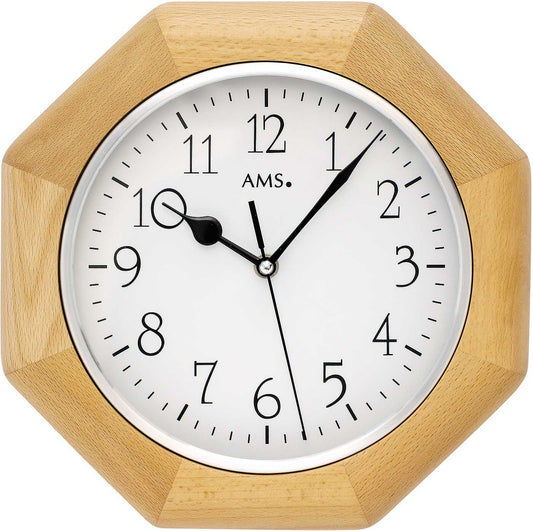 AMS Wanduhr 27x27x5 cm Holz • Funkuhr • Modernes Design