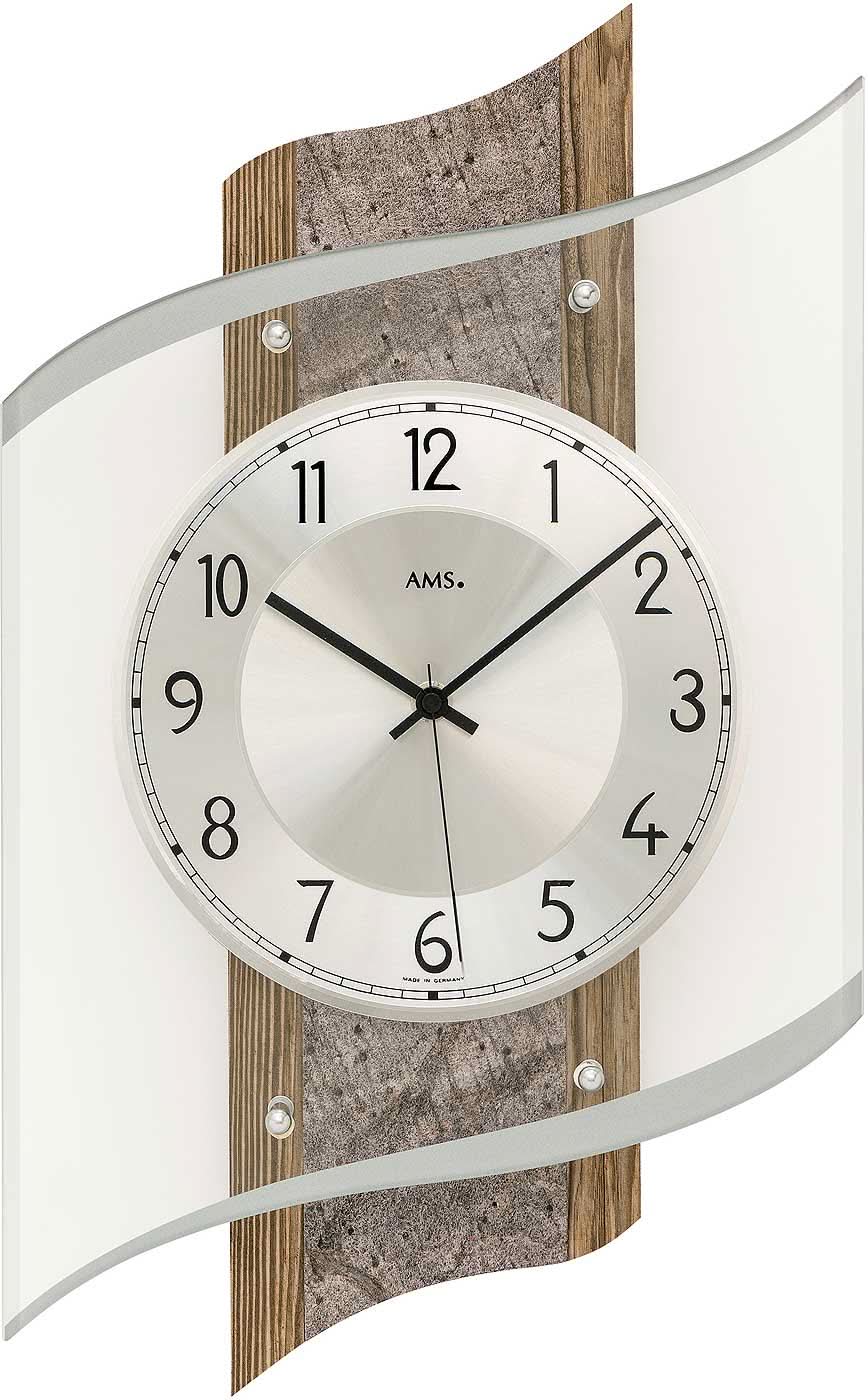 AMS Wanduhr 48x29x8 cm Holz • Modernes Design • Funkgesteuert