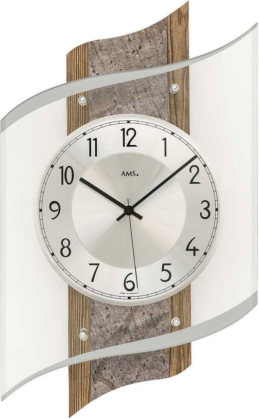 AMS Wanduhr 48x29x8 cm Holz • Modernes Design • Funkgesteuert