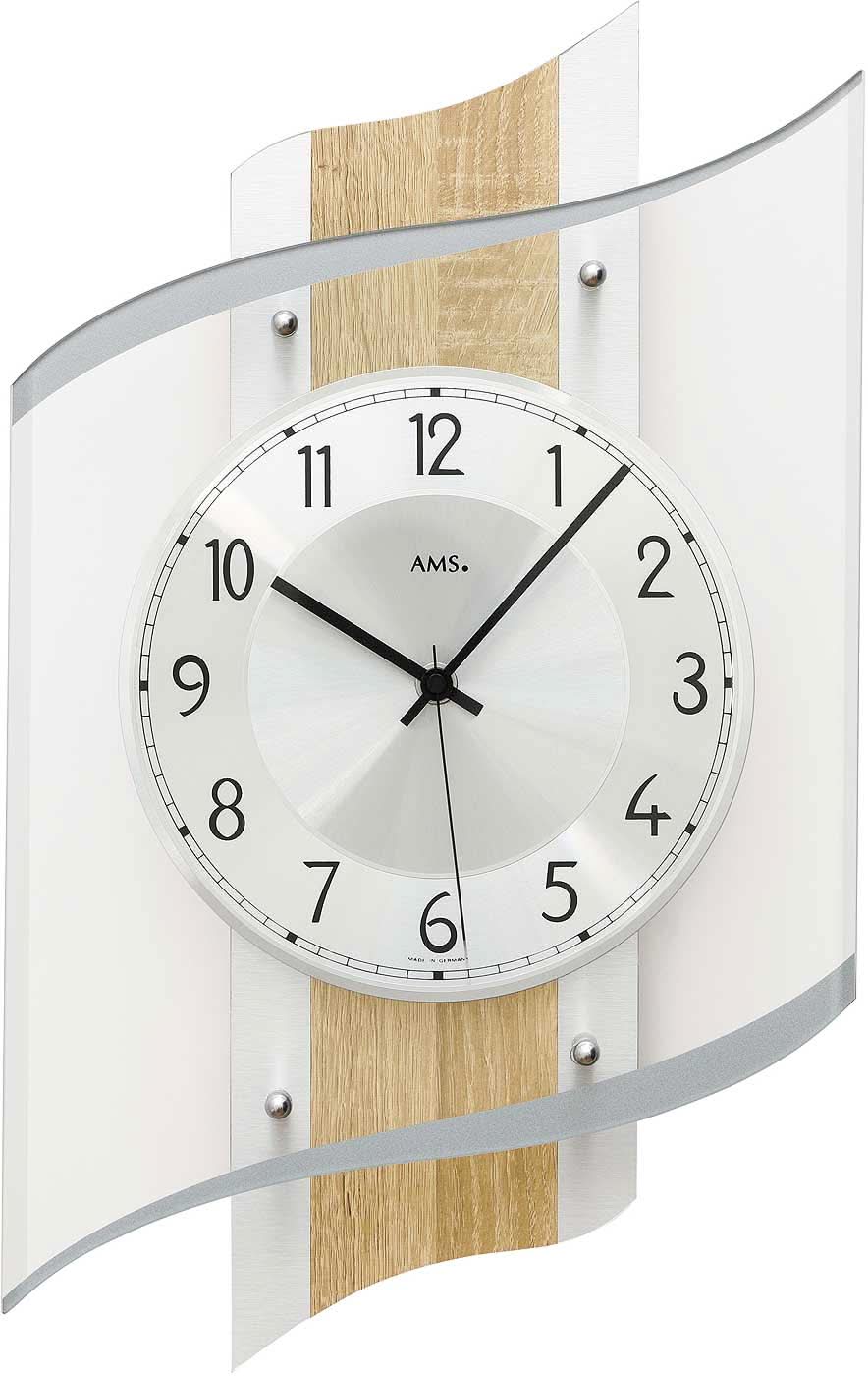 AMS Wanduhr 48x29x0,03 cm Holz • Funkgesteuertes Uhrwerk • Modernes Design