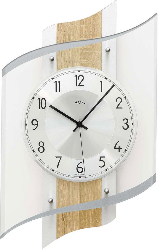 AMS Wanduhr 48x29x0,03 cm Holz • Funkgesteuertes Uhrwerk • Modernes Design