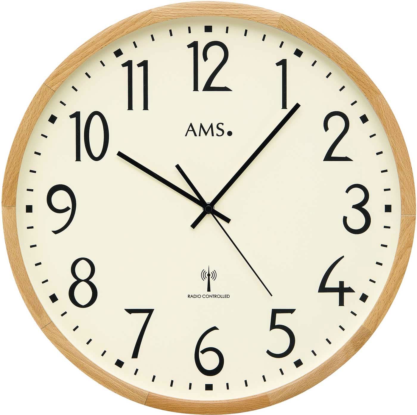 AMS Wall Clock 40 cm Ø Wood • Radio Controlled • Made in Germany