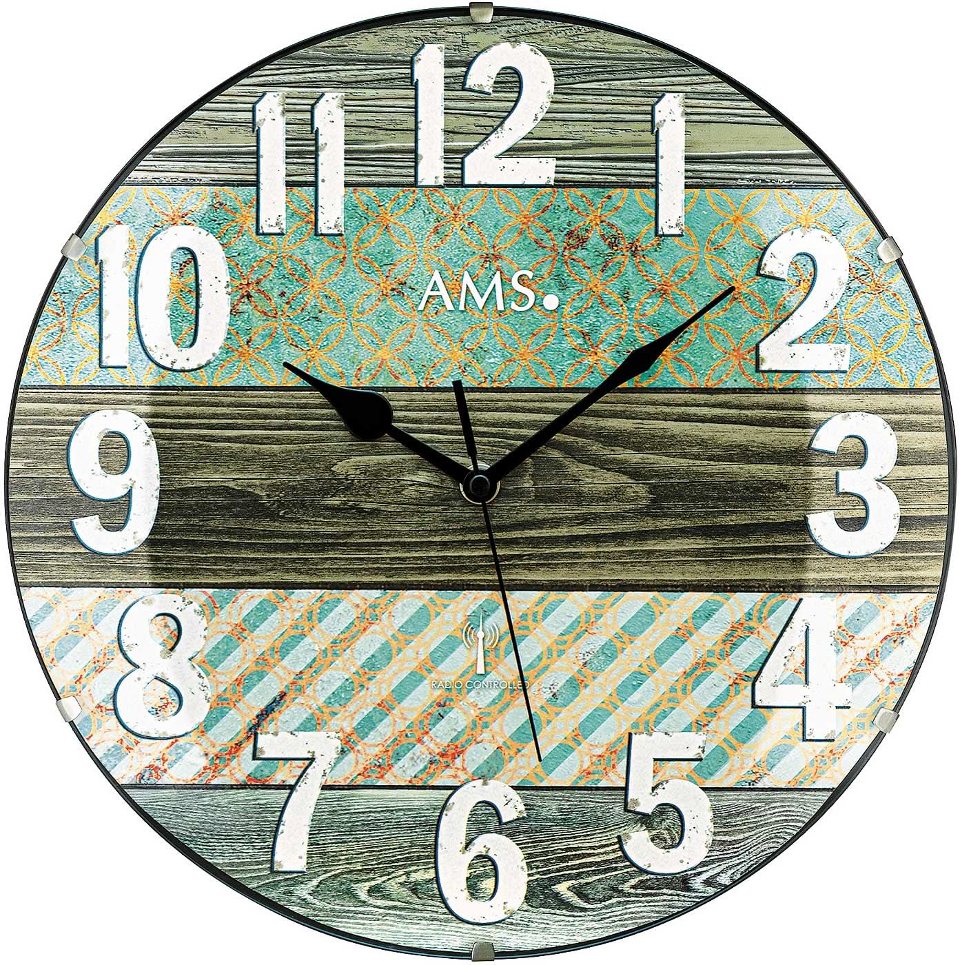 AMS Wanduhr 32 cm Ø Kunststoff • Funkgesteuert • Vintage-Design