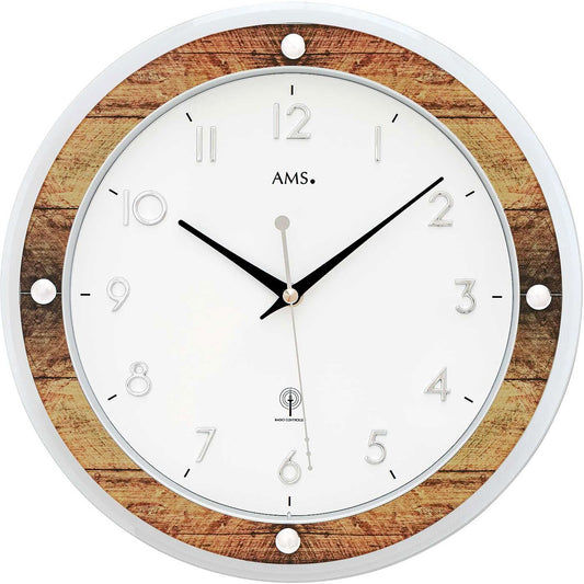 AMS Wanduhr 31 cm Ø Kunststoff • Funkgesteuertes Uhrwerk • Modernes Design