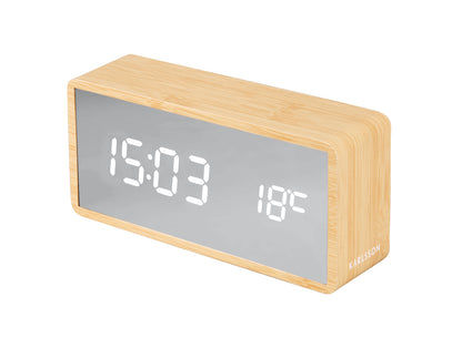 Karlsson Silver Mirror LED KA5879WD Wecker Naturholz • Netzbetrieb via USB • LED-Display mit Dimmer