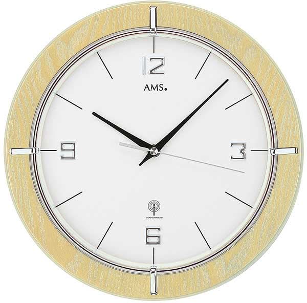 AMS Wanduhr 29 cm Ø Holz • Funkgesteuert • Modernes Design