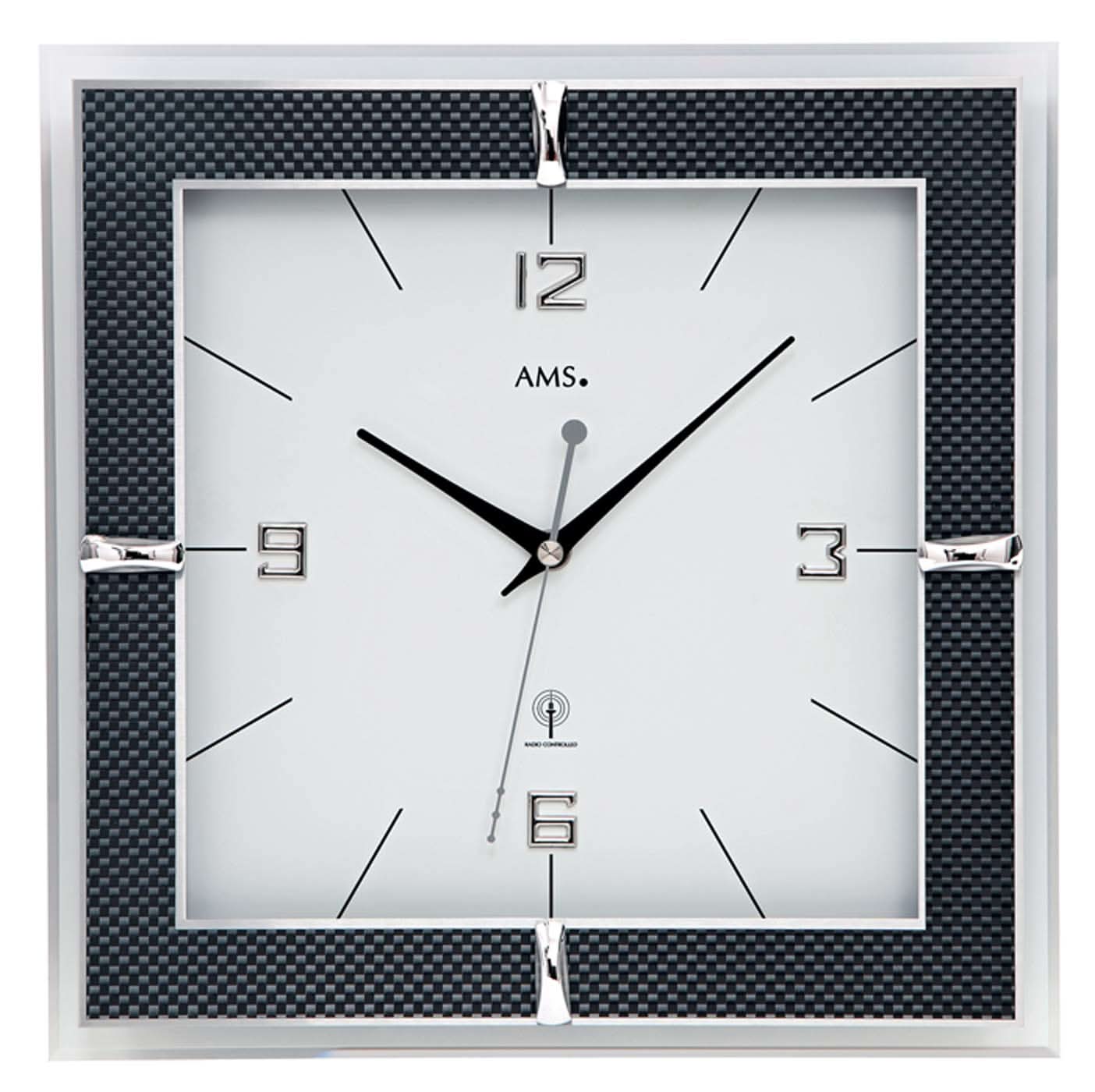 AMS Wanduhr 30x30x4 cm Aluminium • Funkwerk • Modernes Design