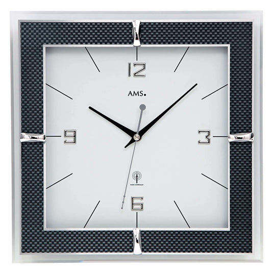 AMS Wanduhr 30x30x4 cm Aluminium • Funkwerk • Modernes Design