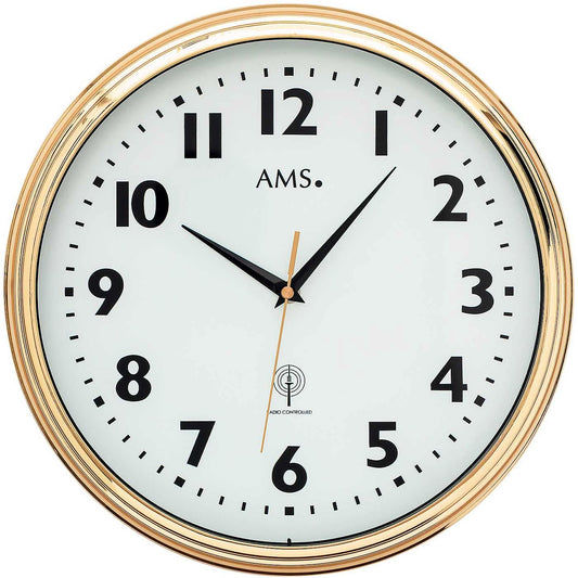 AMS Wanduhr 32x32x5 cm Messing • Funkgesteuert für Präzision • Elegantes Messinggehäuse