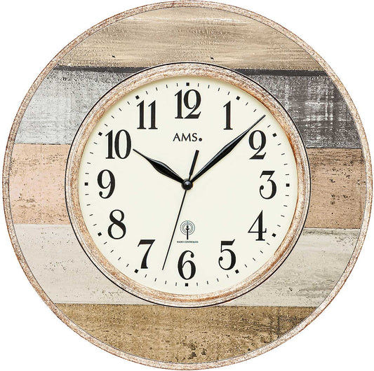 AMS Wanduhr 35 cm Ø Holz und Kunststoff • Funkgesteuertes Quarzwerk • Klares Design